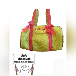 Belvah beauty And Quality Tote Lime Green Quilted Duffel Bag with Pink Accents